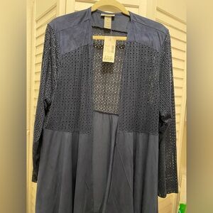 CATHERINES Women's “Faux Suede & Lace Cape Jacket” Size 1X Navy Empire Style NWT